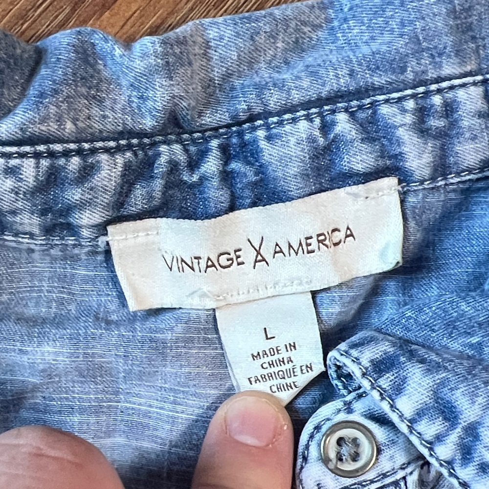 Vintage America Light Blue Denim Top - Picture 2 of 7